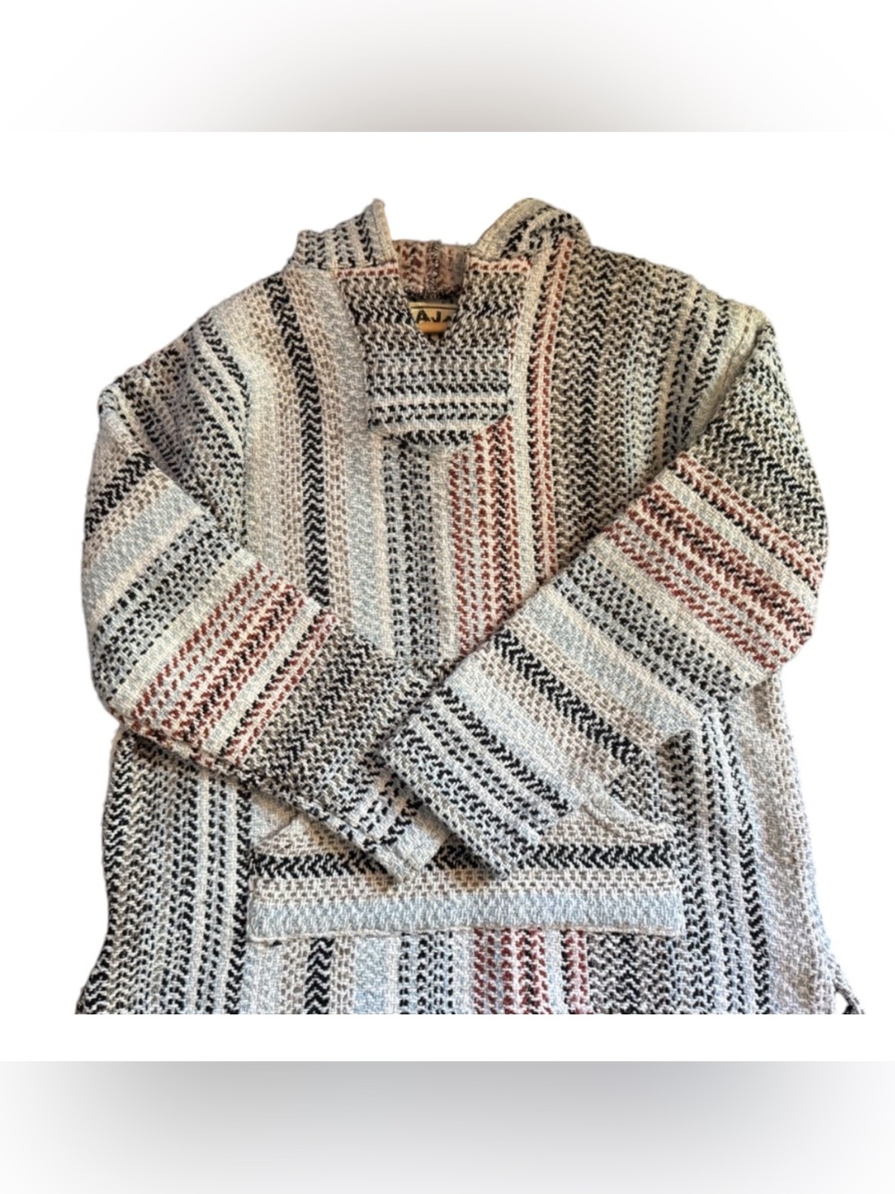 Baja Joe Mexican Baja Hoodie Pullover Poncho Sweater Unisex Medium Boho Festival